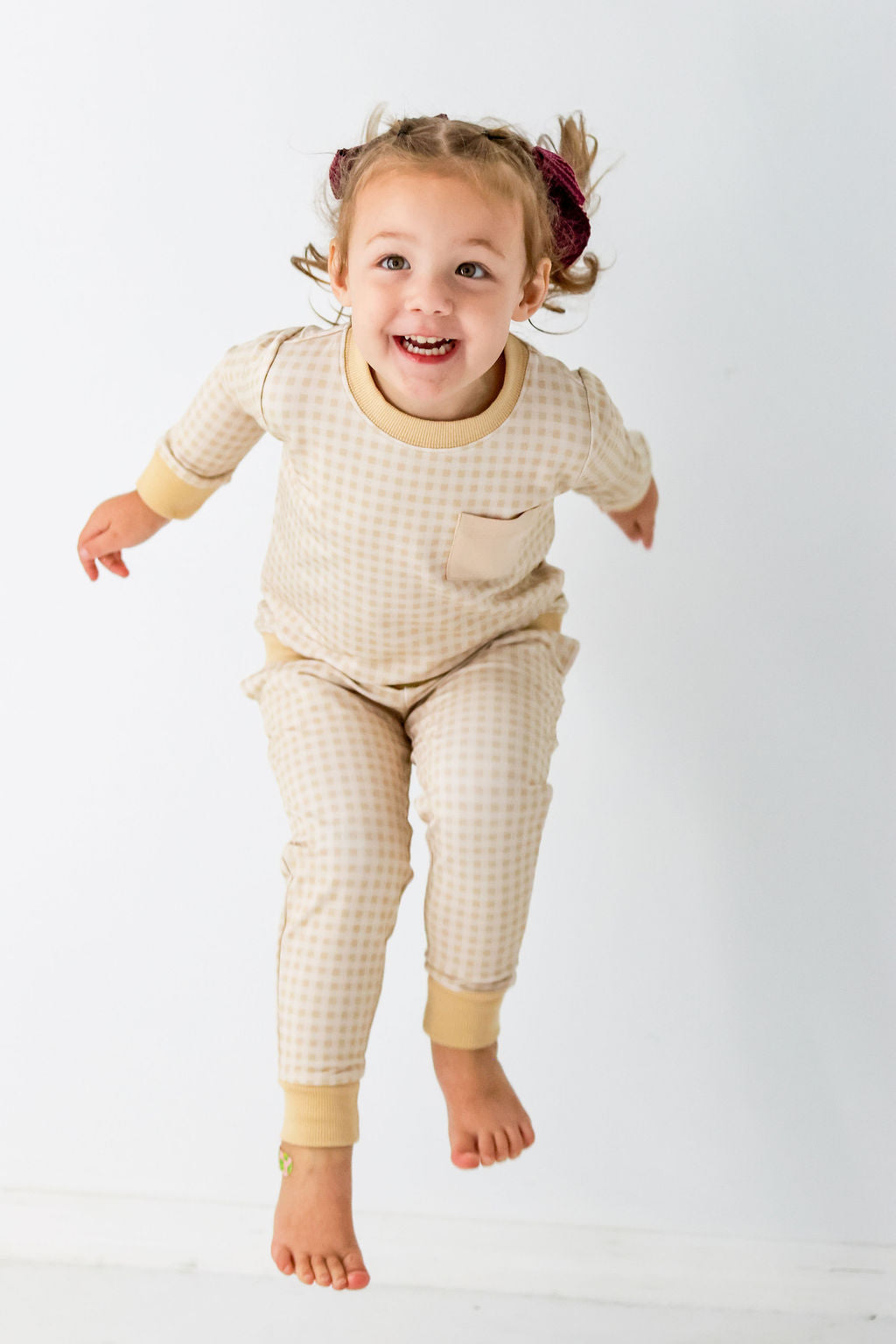 "OBS" Tan Gingham Jogger Set