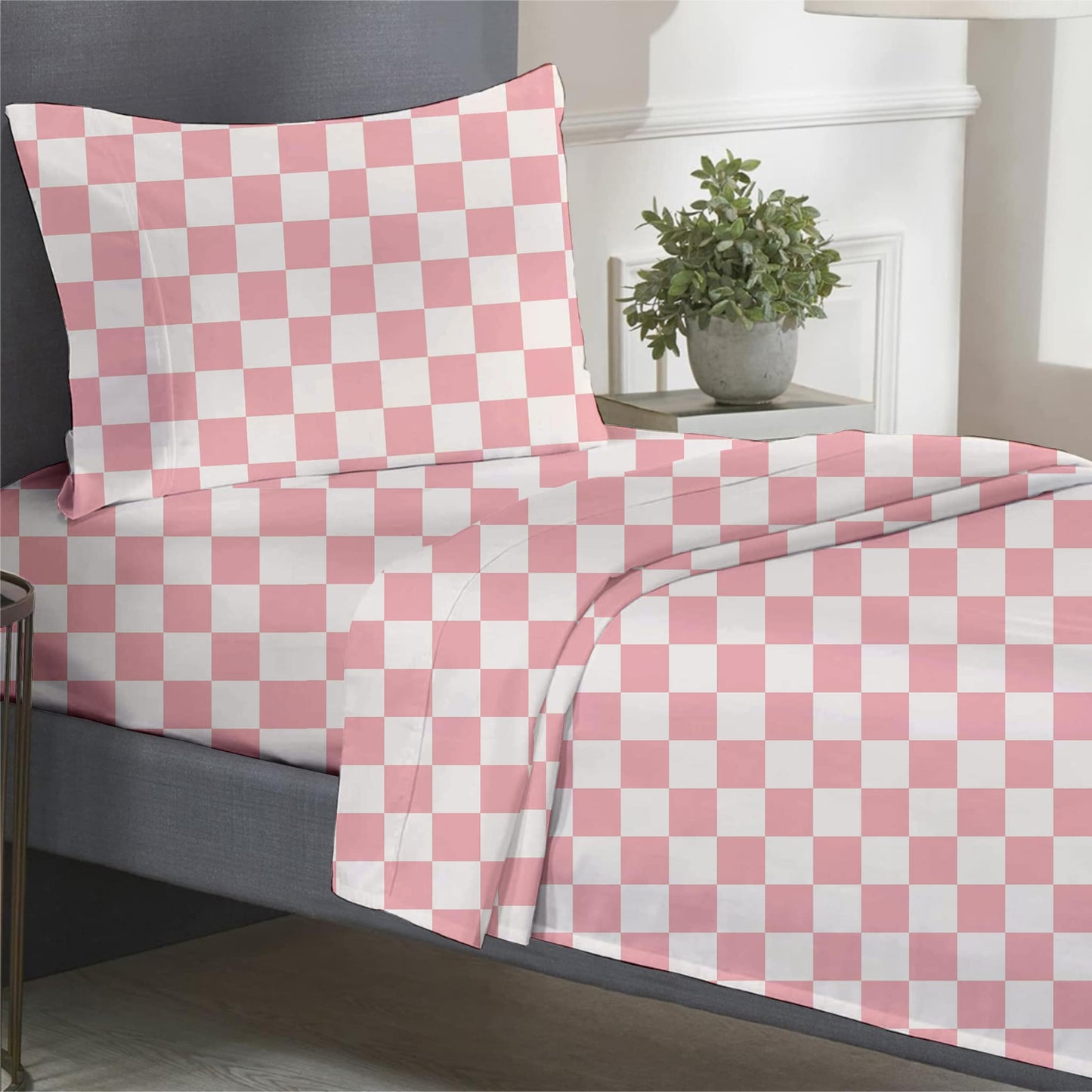 Pink Check Pillow Case