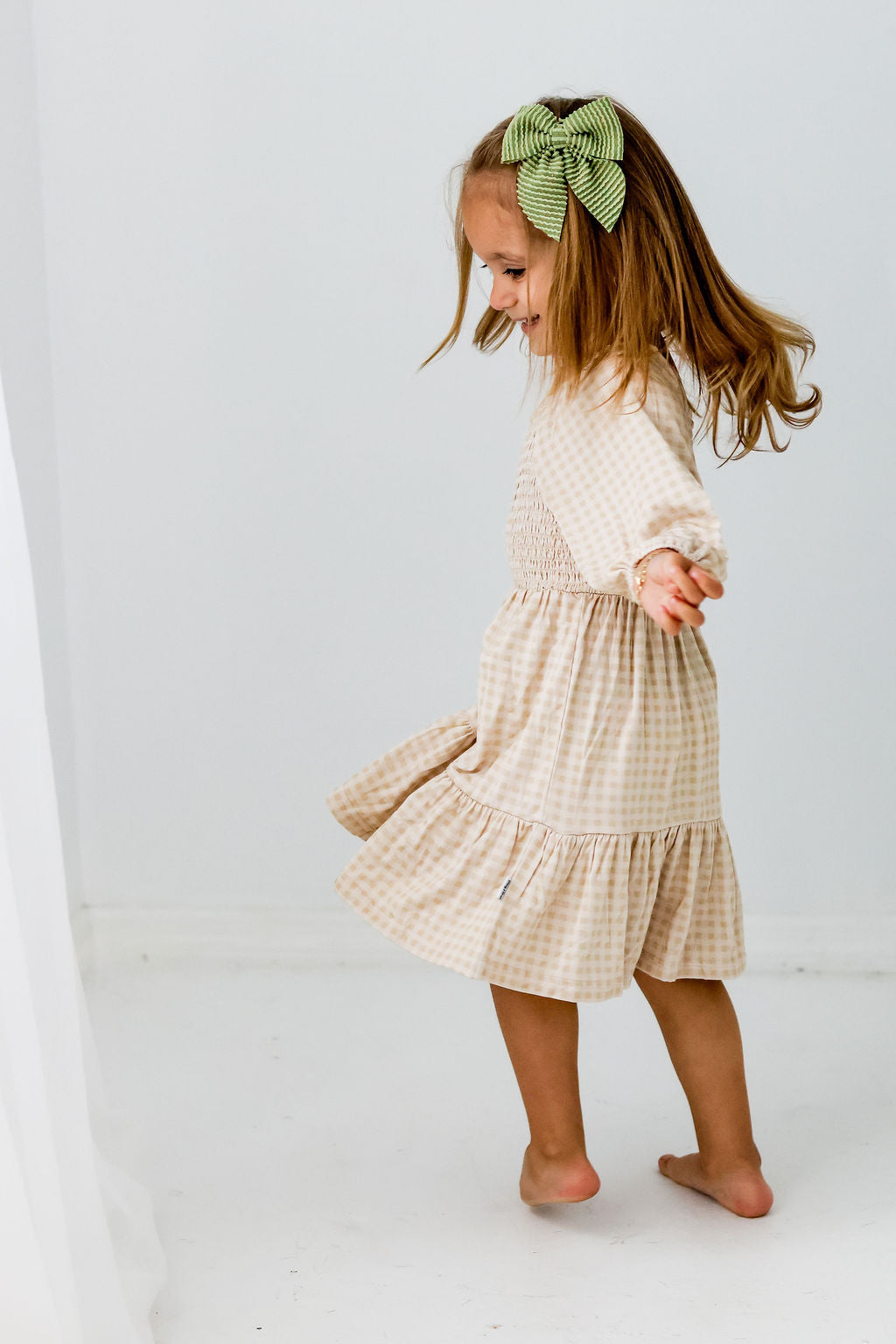 "OBS" Tan Gingham Smock