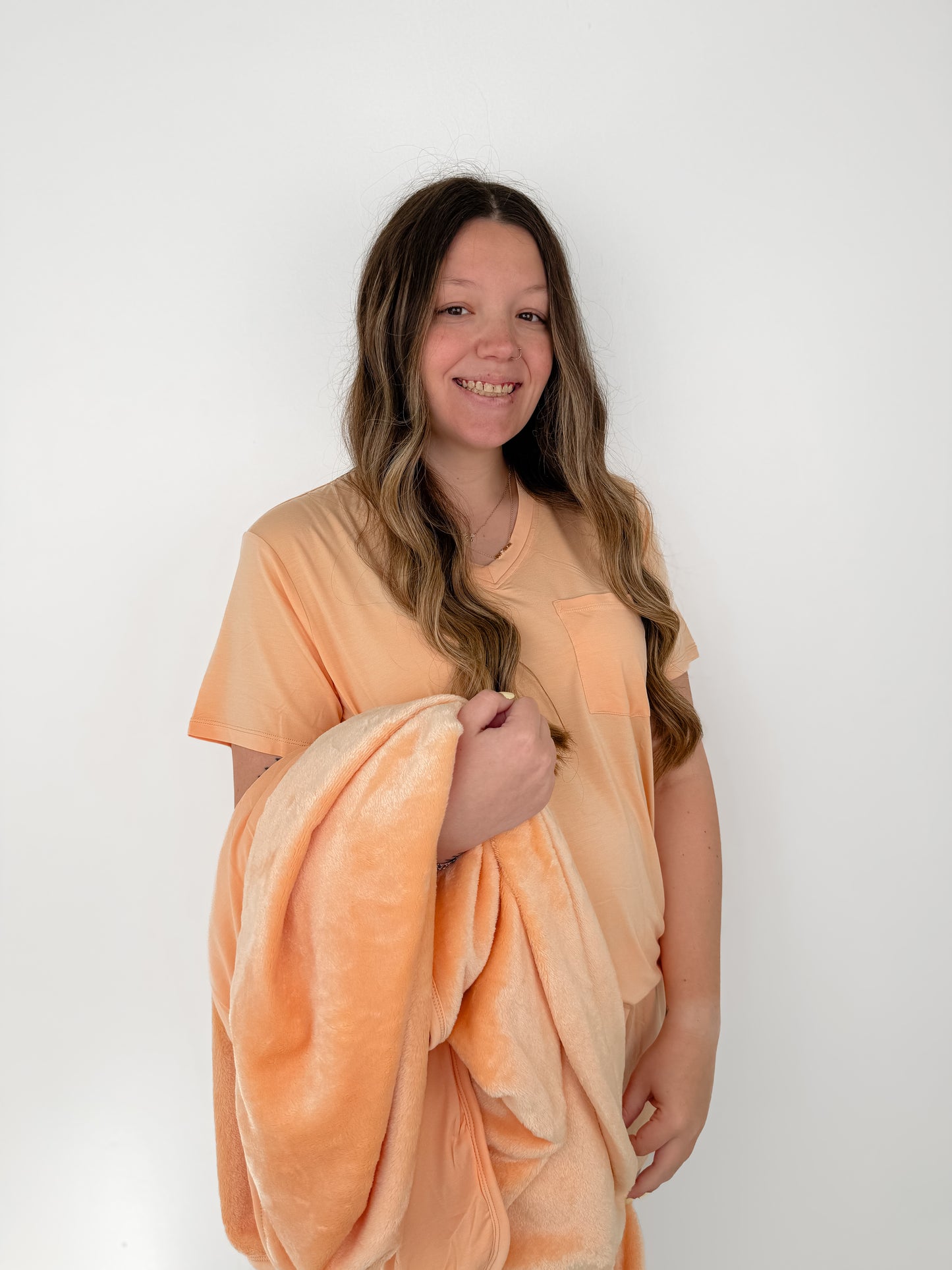 Peach Bamboo + Plush Toddler Blanket