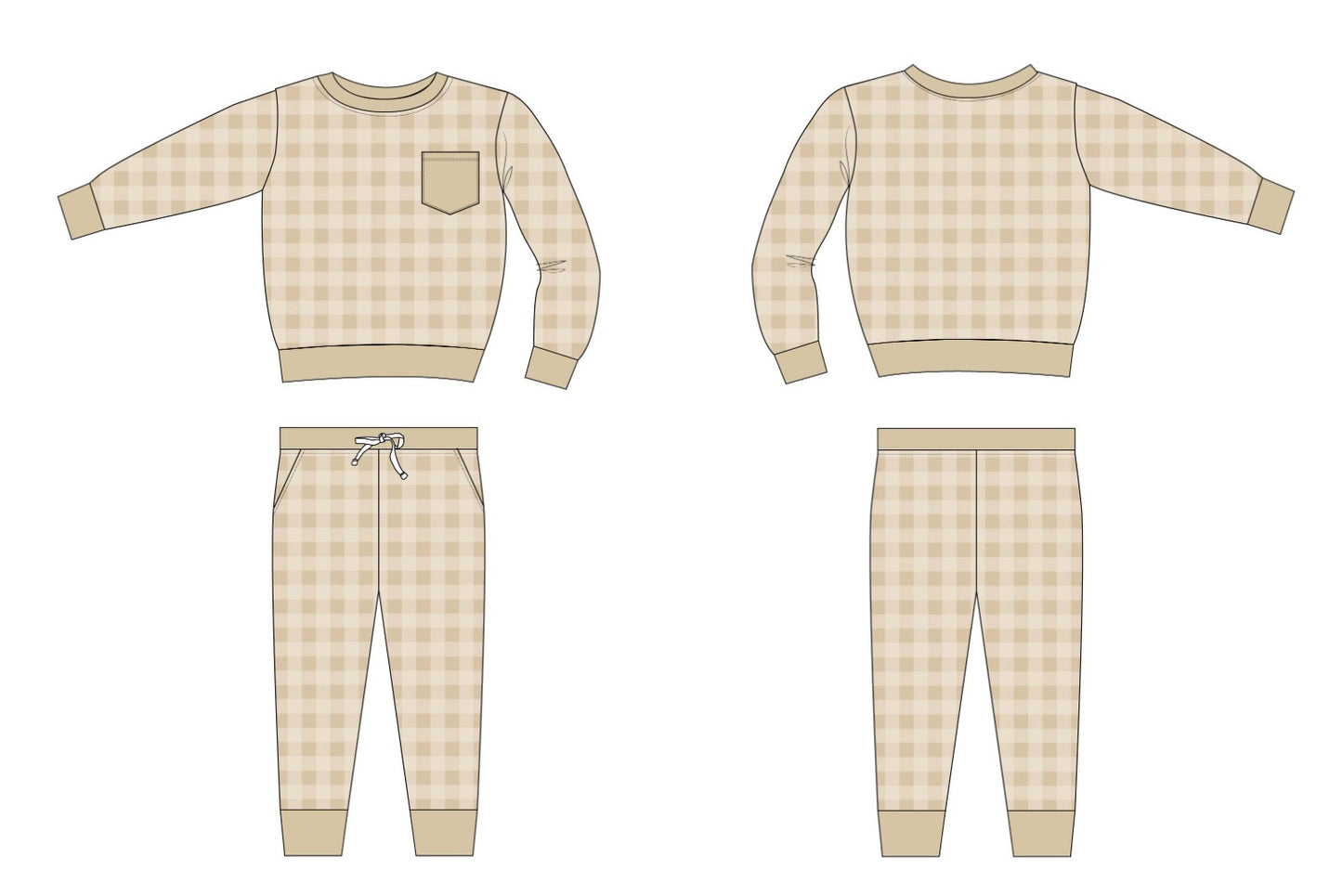 Tan Gingham Jogger Set