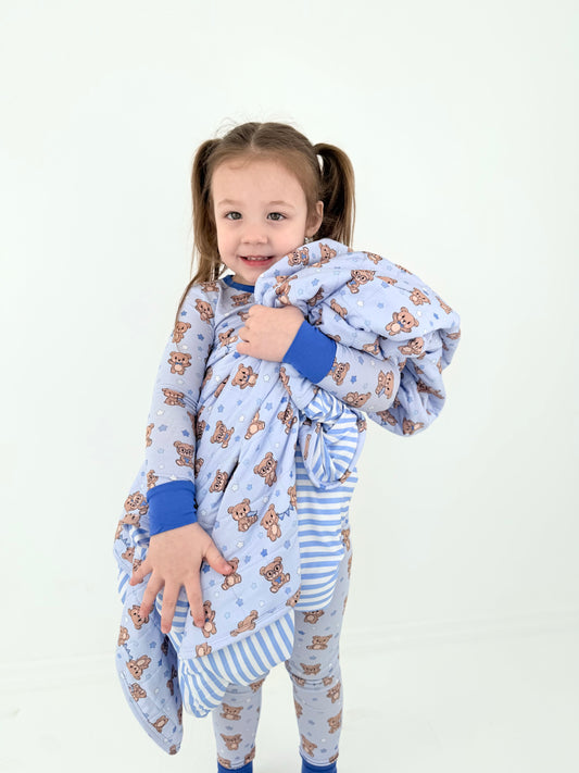 Blue Teddy Bear Toddler Blanket