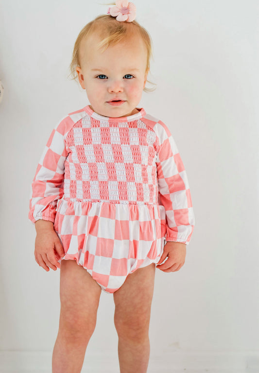 Pink Checks Bubble Romper