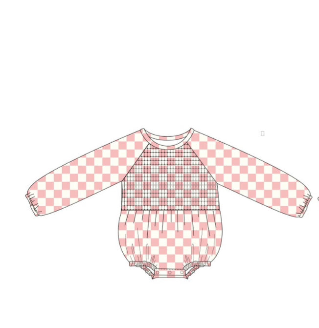 Pink Checks Bubble Romper