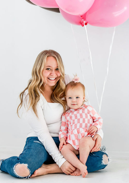 Pink Checks Bubble Romper