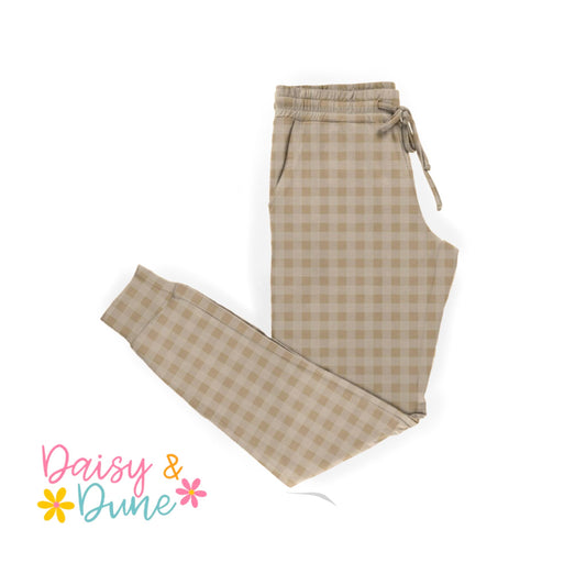 Tan Gingham Mama Joggers