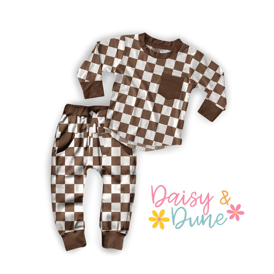 Brown Check Jogger Set